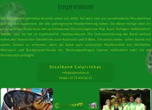 Seitenende Website Steelband Caipirinhas Impressum Datenschutz Mitglieder